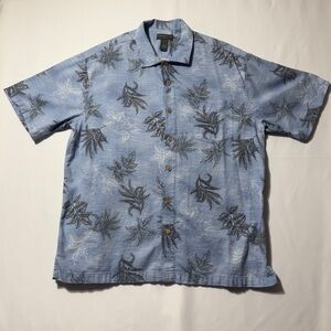 Saddlebred Blue Casual Button Down Shirt with Palm Tree Pattern